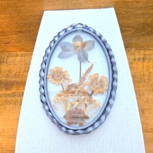 Vintage Pressed Flowers Under Glass In A Ribbon Frame